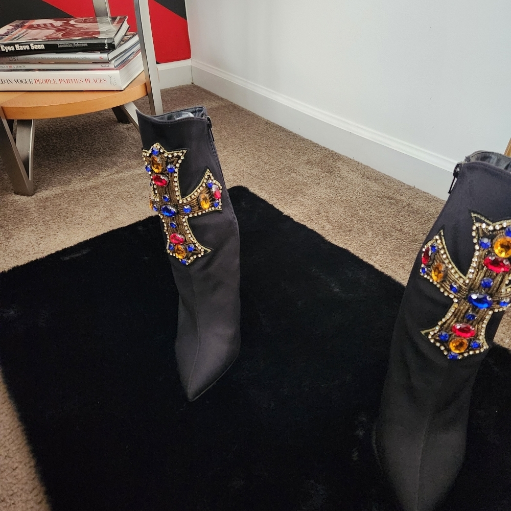 Missguided Black Embellished Heeled Boots